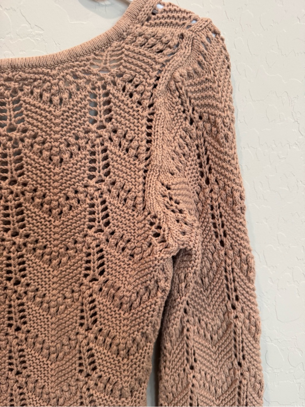 Hollister Women's Crochet Knit Long Sleeve Cropped Top - Taupe Brown - Picture 3 of 5